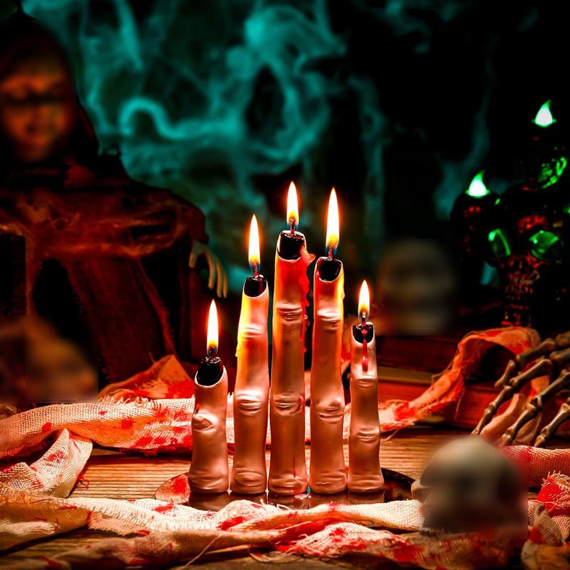 5PC/Set Finger Candles Novelty With Black Nails Realistic Party Decoration Gothic Creepy Witch Thumb Candle Scary 2 Colors