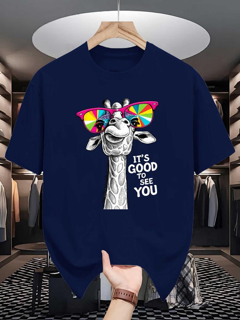 Unisexs Crew Neck T Shirt Funny Hip Giraffe Bright Sunglasses It Is Good To See You Graphic Short Sleeve Casual Cotton Street Tees