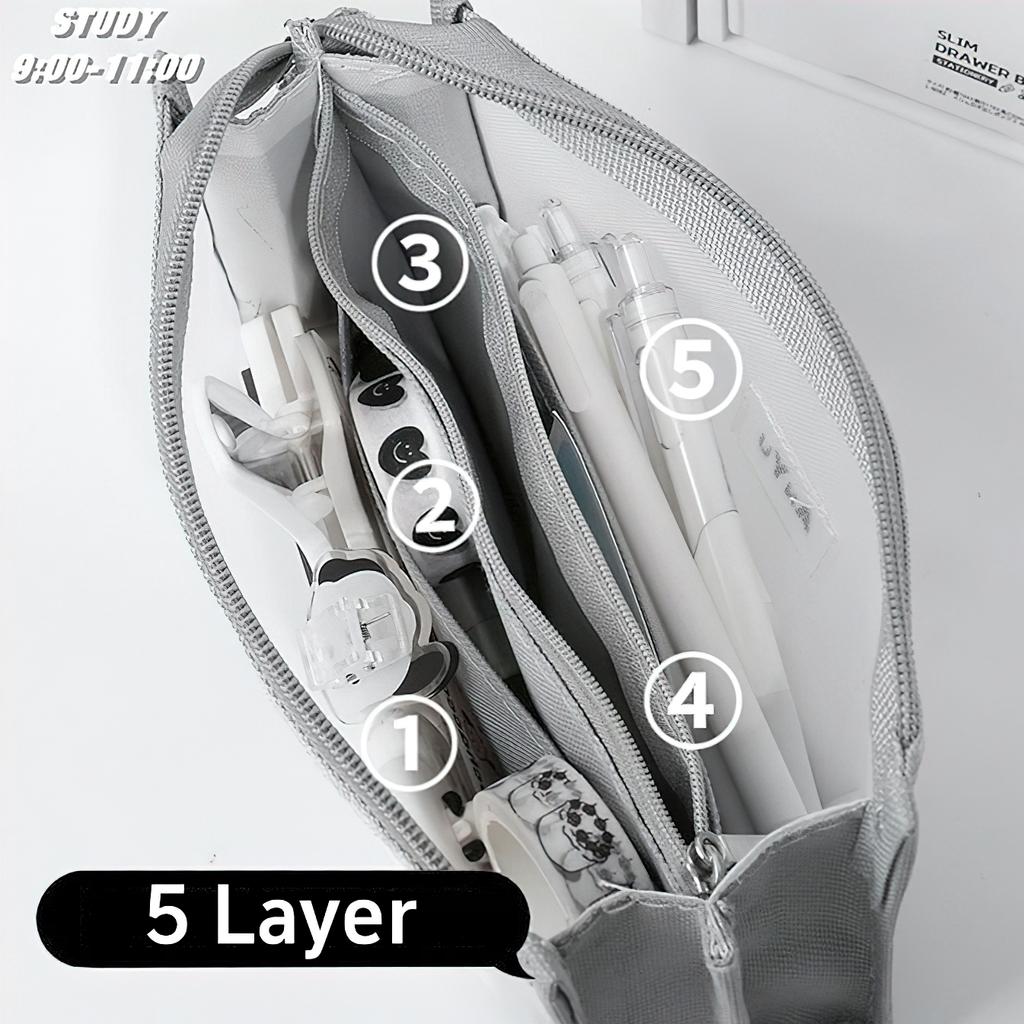 Transparent 5 Layer Mesh Bag Pen Pencil Case Visable Pocket Storage Pouch for Stationery School A7681