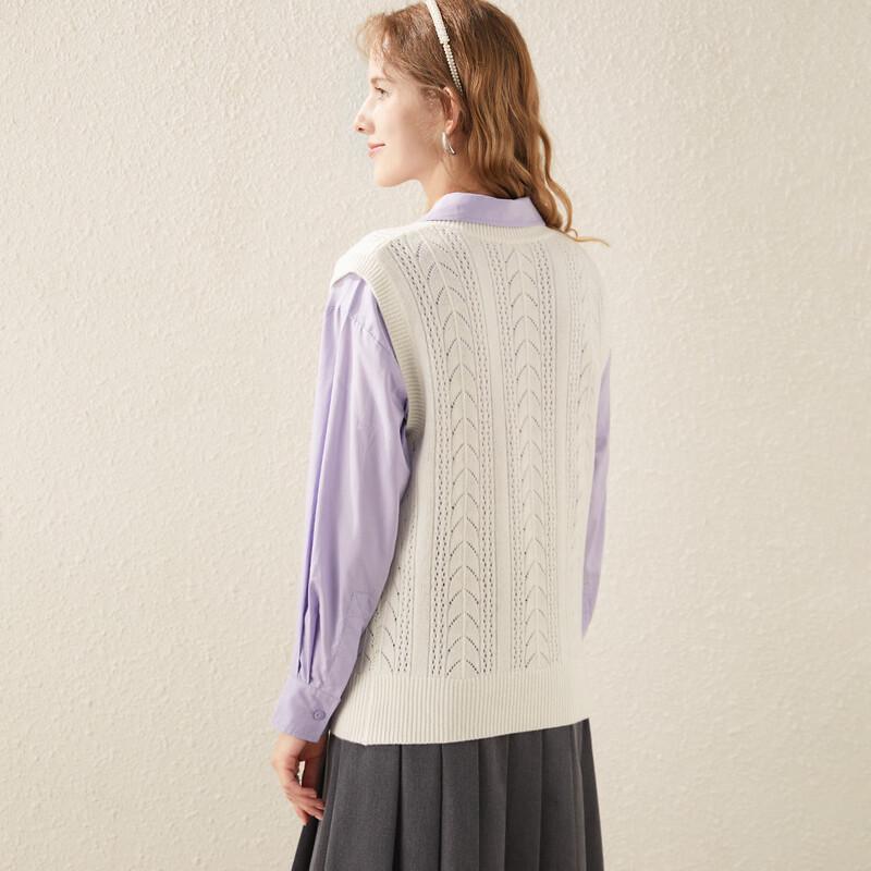 TUHUANG Women's Pure Wool V-Neck Knitted Vest