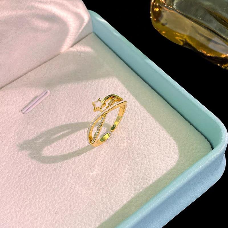 Micro-Inlaid Zircon Fashion Open Ring - Adjustable Luxury Index Finger Jewelry for Women