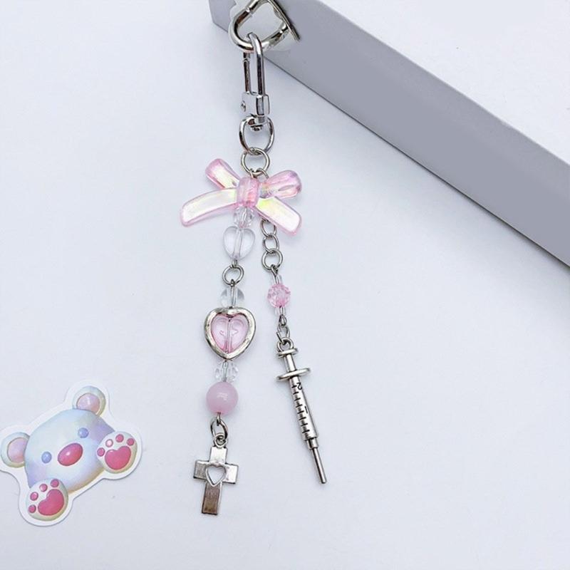 Modischer Herz-Schmetterling-Schleifenknoten-Anhänger Süßes Handy-Lanyard Taschen-Dekoration Tragbares Hänge-Lanyard für Mädchen Frauen