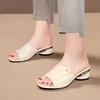 Thick-heeled Thick-soled Slippers for Women's Outer Wear 2025 Summer New Thick-heeled Soft-leather Mother Cool Slippers Fashionable Low-heeled Slipper