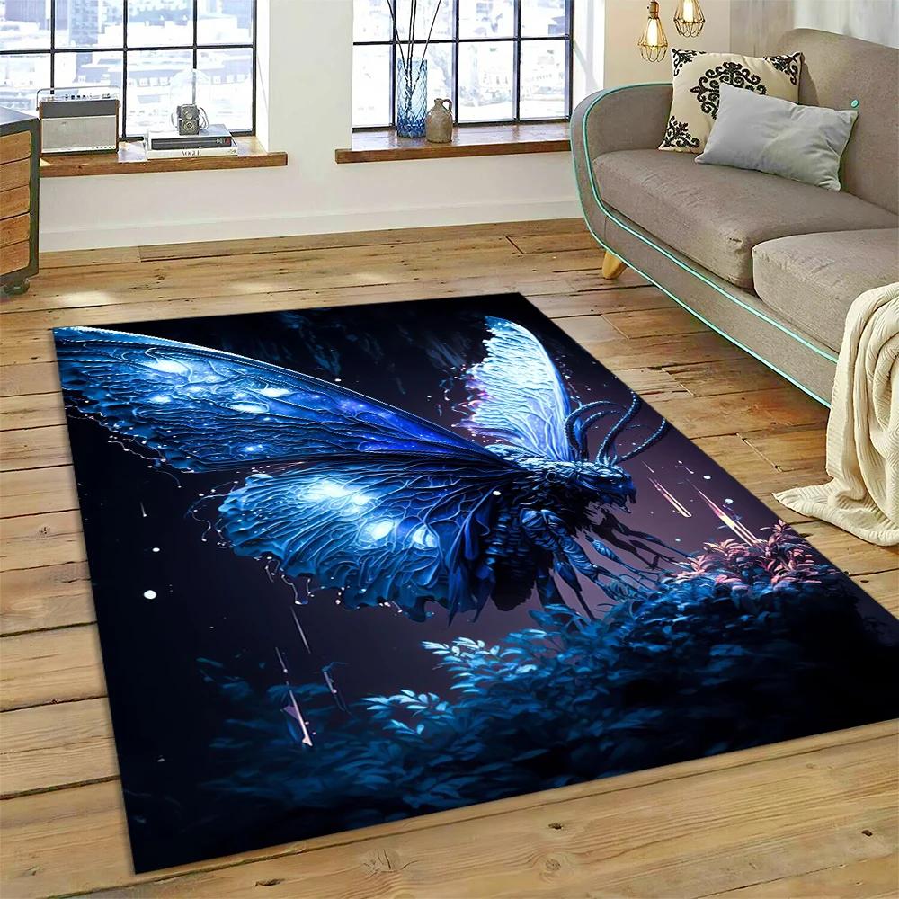 HD Fantasy Butterfly Flower Cartoon Carpet Rug for Home Living Room Bedroom Sofa Doormat Decor,Kids Area Rug Non-slip Floor Mat