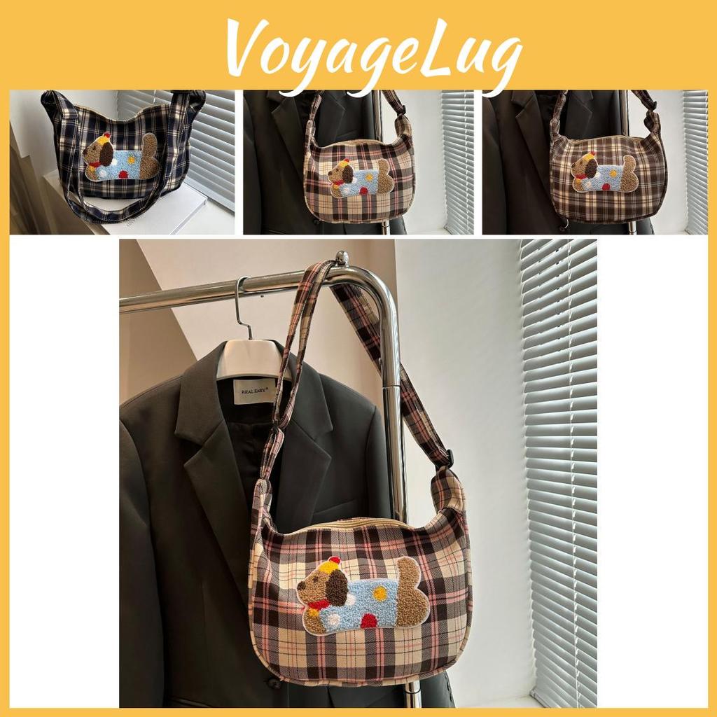 Chic Urban Minimalist Plaid Canvas Handbag Soft Shoulder Bag For Everyday Use In Three Colors