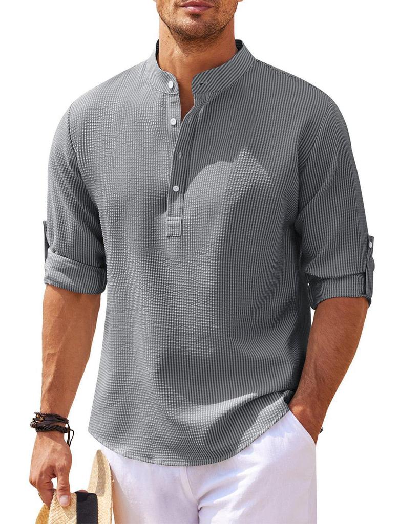 European and American Men's Long-Sleeve Stand-Up Collar Pineapple Check Shirt
