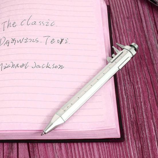 2 Pcs Gel Pens with Vernier Caliper Retractable Ballpoint Pen with 10cm Metric Caliper Ruler Multifunctional Shock-proof Measuring Tool