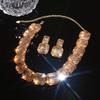 Exquisite Rhinestone Square Necklace & Earrings Set with Niche Design