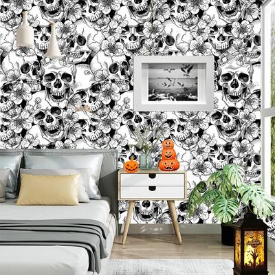 Halloween White Skull Self-adhesive Wallpaper PVC Holiday Party Home Decoration Building Materials Background Wall Wallpaper