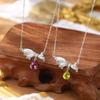 S925 Sterling Silver Brushed Bow Gemstone Necklace Water Drop Crystal Peridot Niche Jewelry Gift for Women Birthday Anniversary
