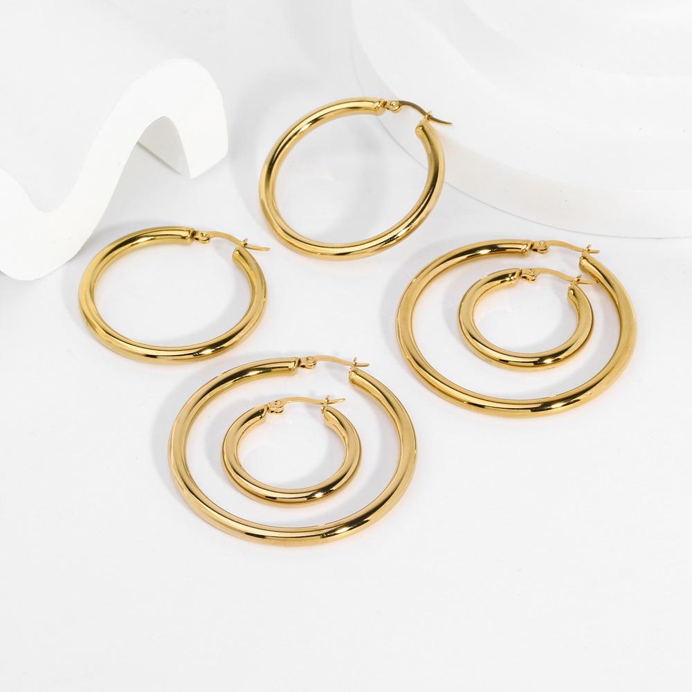 Gold Stainless Steel Fashion Small Big Circle Women Hoop Earrings Exaggerated Hoop Ear Loop 30/40/50mm  Earring Party Jewelry
