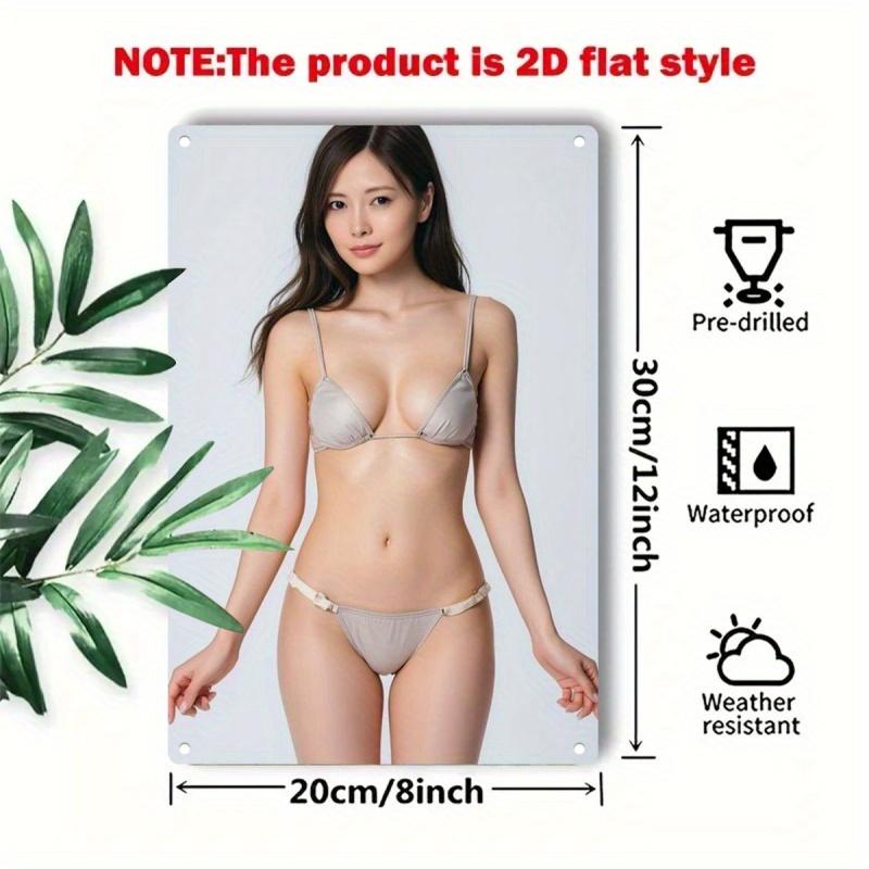 Hisun Tin Sign HD Metal Tin Sign Gorgeous Japanese Model in Beige Bikini Retro Metal Wall Art for Home Decor x Inch