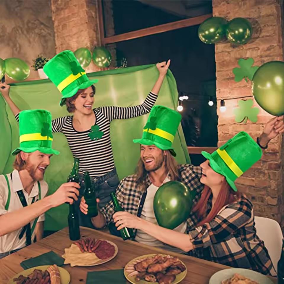2025 New St. Patrick\'s Day Irish Top Hat Beard Green Shamrock Hats for Saint Patrick Day Home Party Decor Cosplay Costume Props