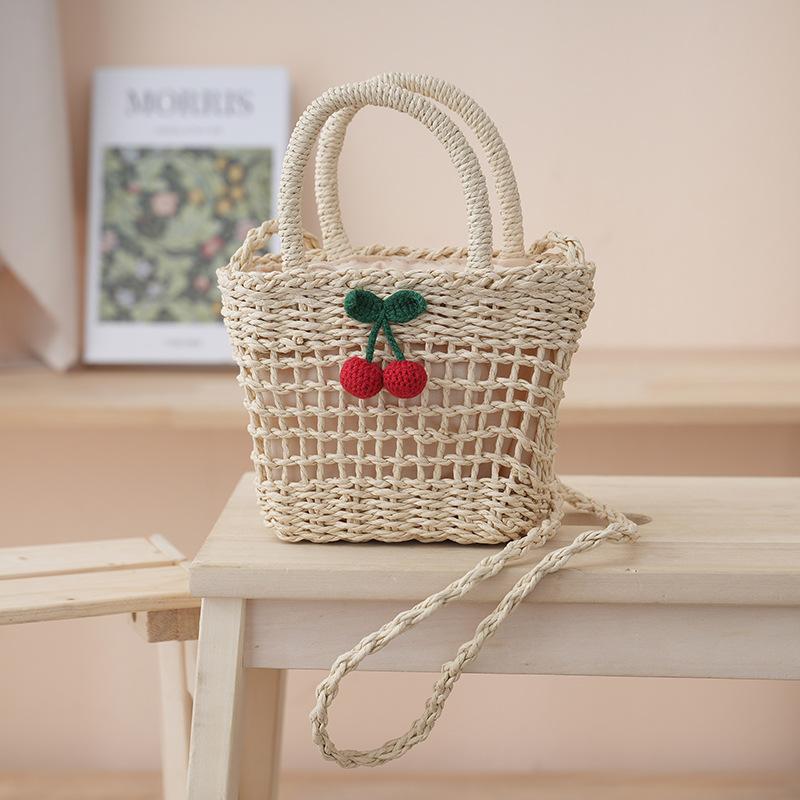 Cherry Straw Bag Women's New Summer Versatile Messenger Bag Seaside Beach Bag Woven Portable Vegetable Basket Bag
