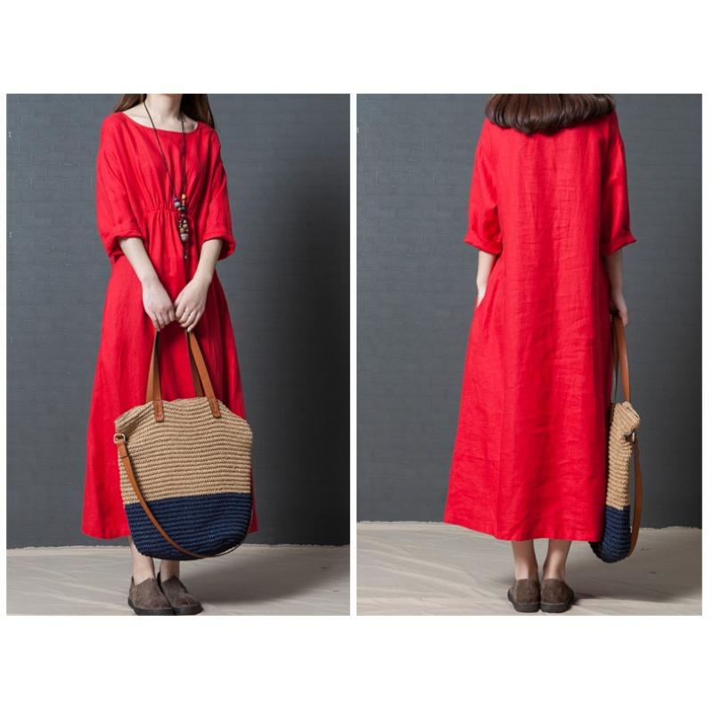 Loose Plus Size Women's Linen Solid Color Dress
