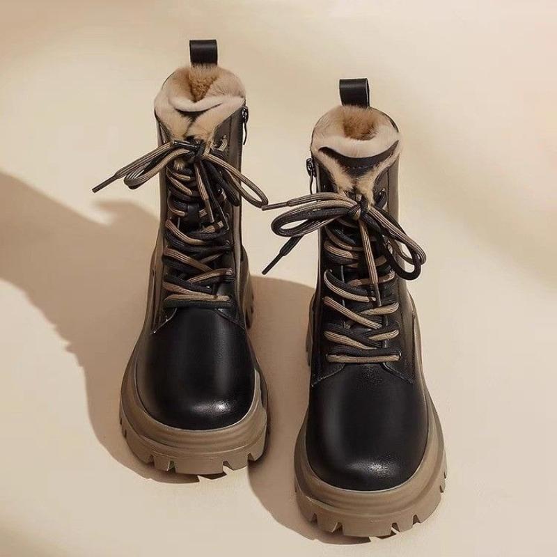 Bottes de Neige à Plateforme à Lacets à Bout Rond pour Femmes, Confortables et Élégantes, Tendance Y2k 2025, Travail en Offre, Chaussures Chaudes Rembourrées pour Dames