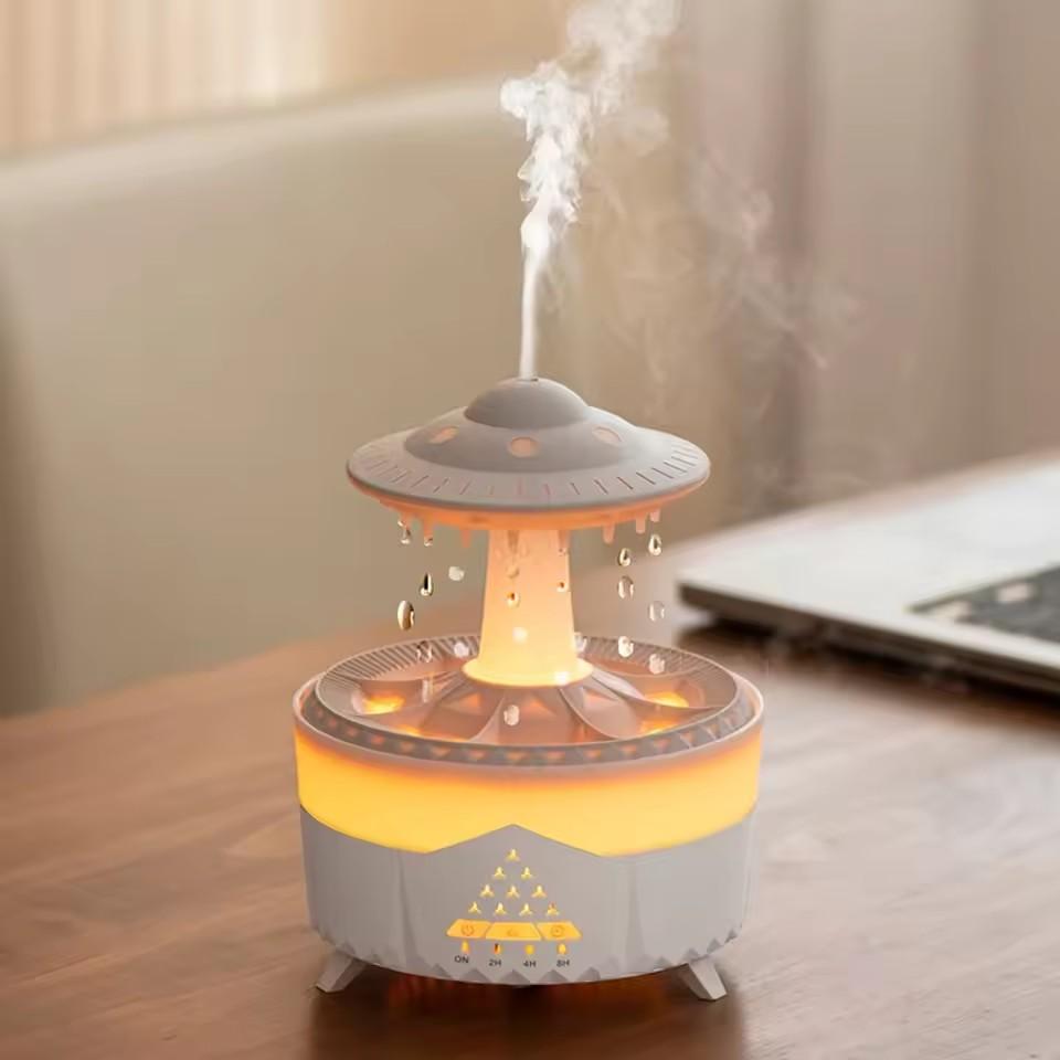 UFO Rotating Raindrop Aromatherapy Essential Oils Air Diffuser with RGB Night Lamp Remote Controls UFO Ultrasonic Air Humidifier
