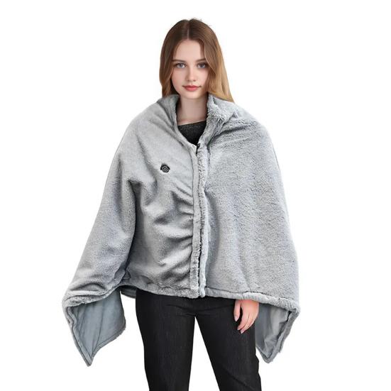 USB Heated Shawl Blanket 2-in-1 Wearable Electric Wrap with Zipper Quick Heat Wireless Heating Shawl for Office Travel Home Use