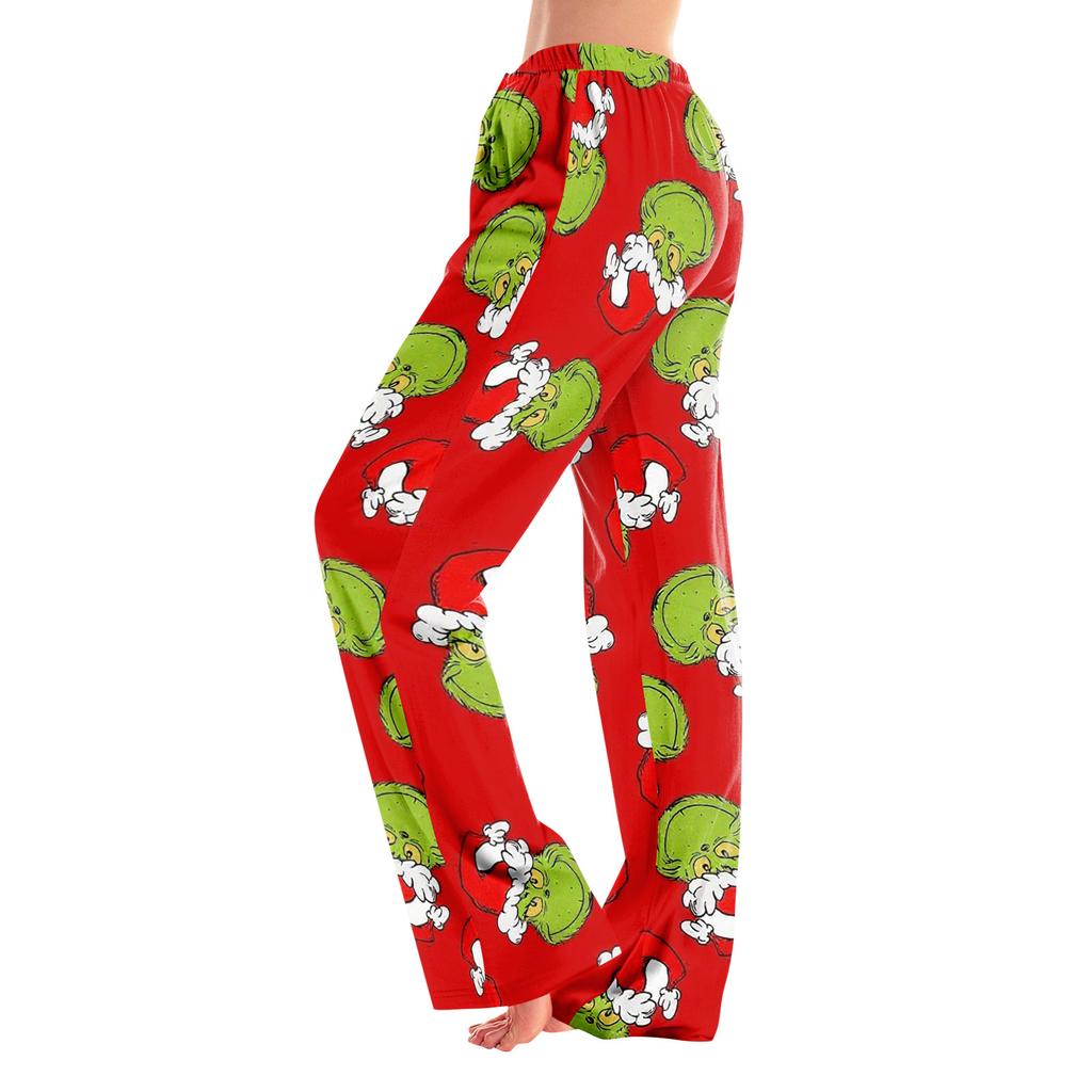 Adult Fashion Loose Christmas Printed Casual Pants Home Pajama Pants (No Drawstring)