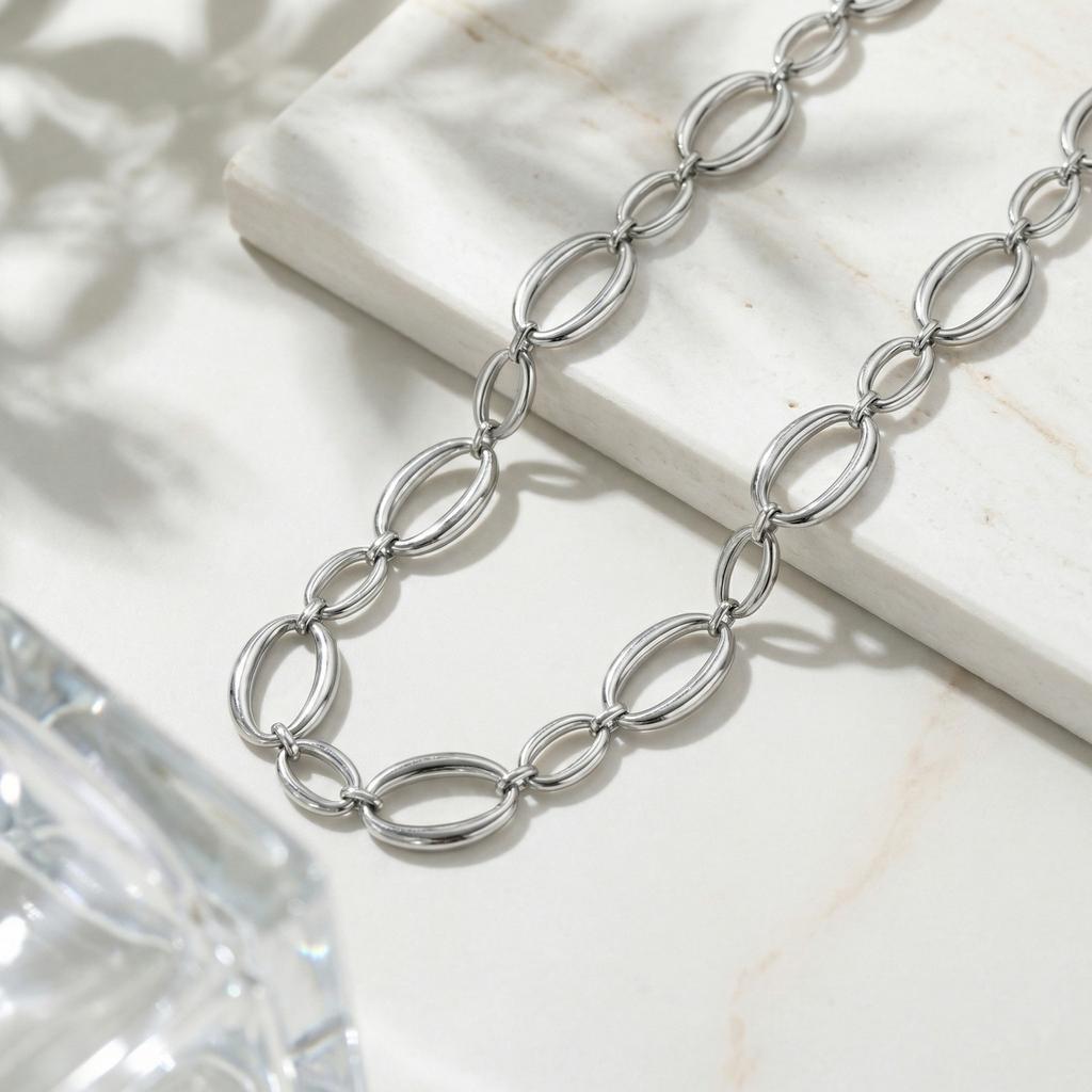 Chunky Stainless Steel Link Necklace For Women, Gold Plated Thick Oval Chain Choker Necklace, Geometric Minimalist Jewelry