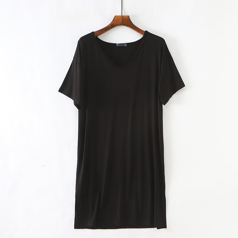 

Летняя женская футболка больших размеров из модала с V-образным вырезом, свободная, средней длины, с короткими рукавами, однотонное повседневное платье L чёрный