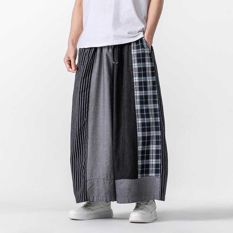 

2025 Мужские сетчатые брюки ханьфу, мужские джинсы в стиле пэчворк, мужские уличные джинсы в стиле хип-хоп, мужские джинсы, широкие брюки, мужские свободные брюки в китайском стиле, юбка 2XL чёрный