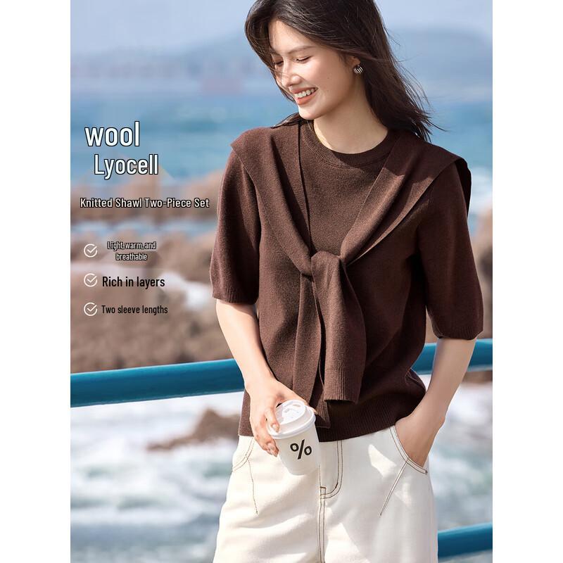 XWI Women's Wool-Blend Lyocell Two-Piece Knitted Shawl Top