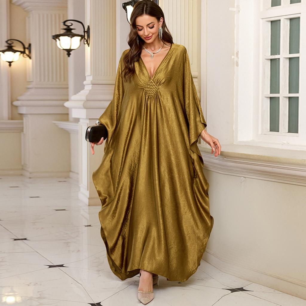 Polyester Gold Fake Loose Large Size Long Dress Beach Jacket Dress Long Dress