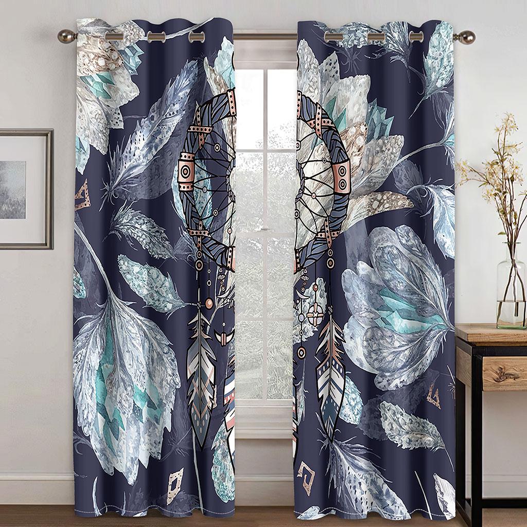 3D Digital Print Feather Curtains for Living Room, Sunshading, Thermal Insulated, Window Treatment, Luxurious Drapes Panels, Dec