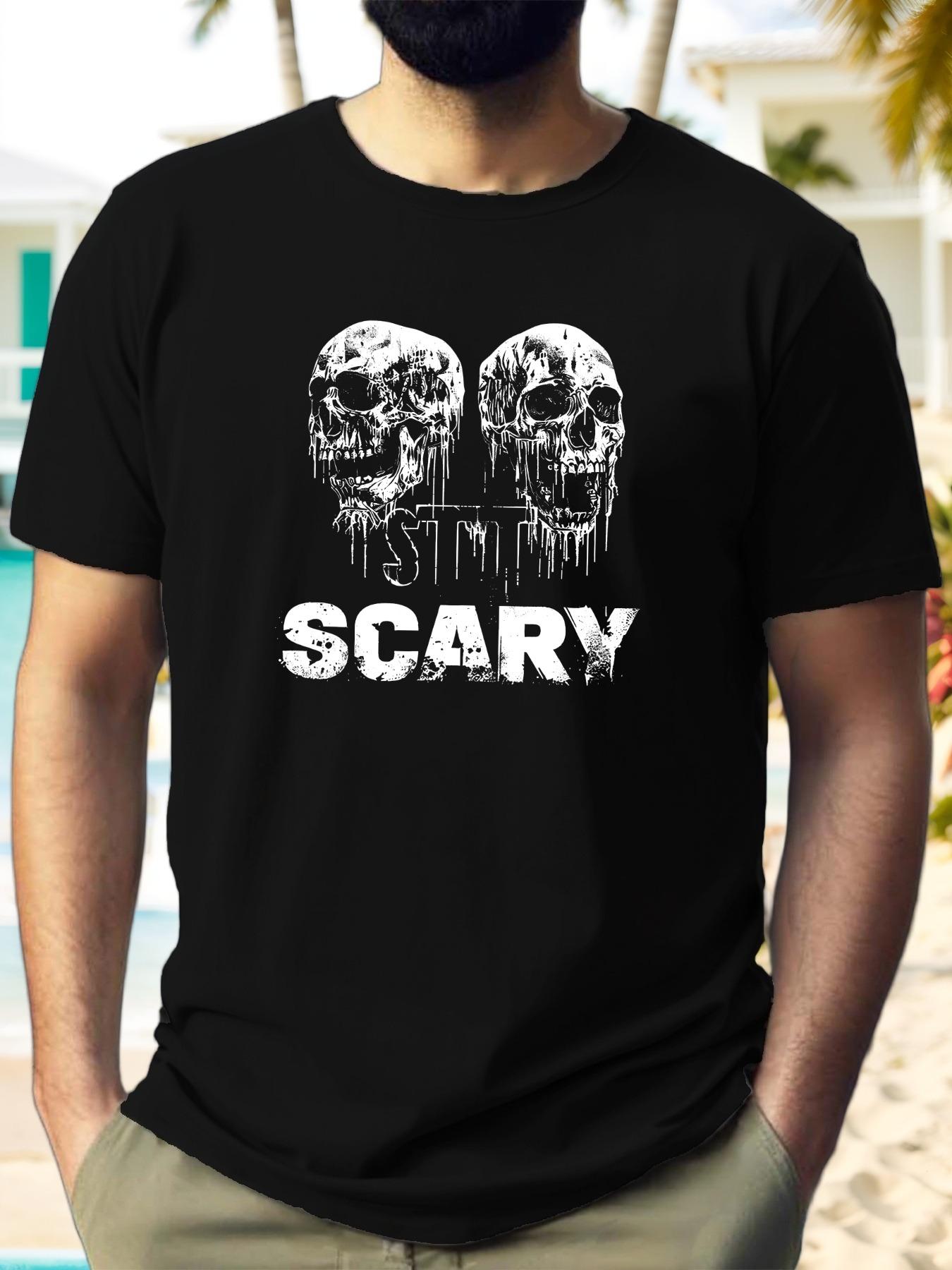 

SCARY Graphic Skull Print Casual T-shirt - Lightweight 180gsm Polyester Summer Tee XXXXL
