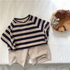 Children's Summer Clothing Korean Loose Striped Short Sleeved T-shirt Boys and Girls Stylish Versatile Top
