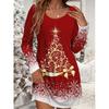 Cross-border Bestseller Christmas Atmosphere Versatile Round Neck Printed Dress