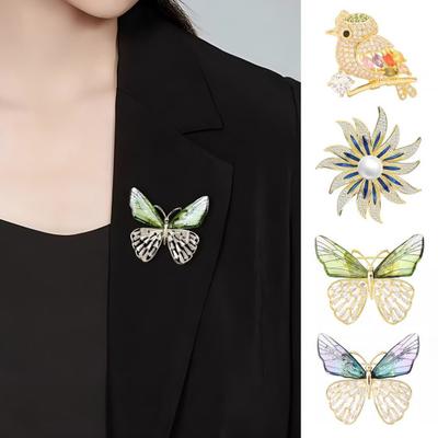 Strass Brosche Funkelnder Vogel Schmetterling Blätter Anstecknadel Damen Sonnenblumen Brosche Pin für Pullover Hüte Mäntel Schals