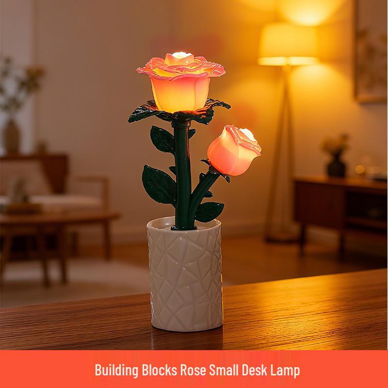 

Crossover Building Blocks Tulip Rose Night Light - DIY Desk Lamp & Festival Gift Warm White Light