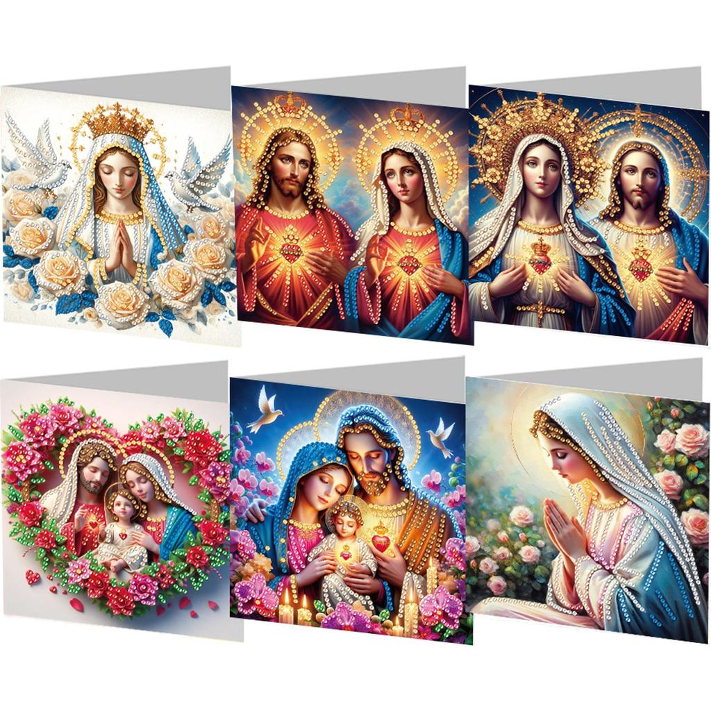 6Pcs Colorful Pattern DIY Diamond Painting Greeting Card with Envelope Diamond Art Festival Card Craft for Friend Family Lover