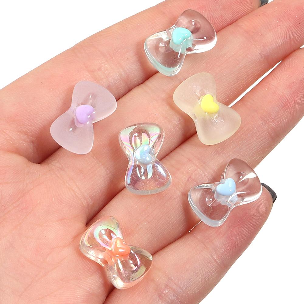 50pcs 10x16mm Acrylic Heart Bow Beads Mixed Color Loose Beads For DIY Jewelry Making Bracelets Necklace Key Phone Chain