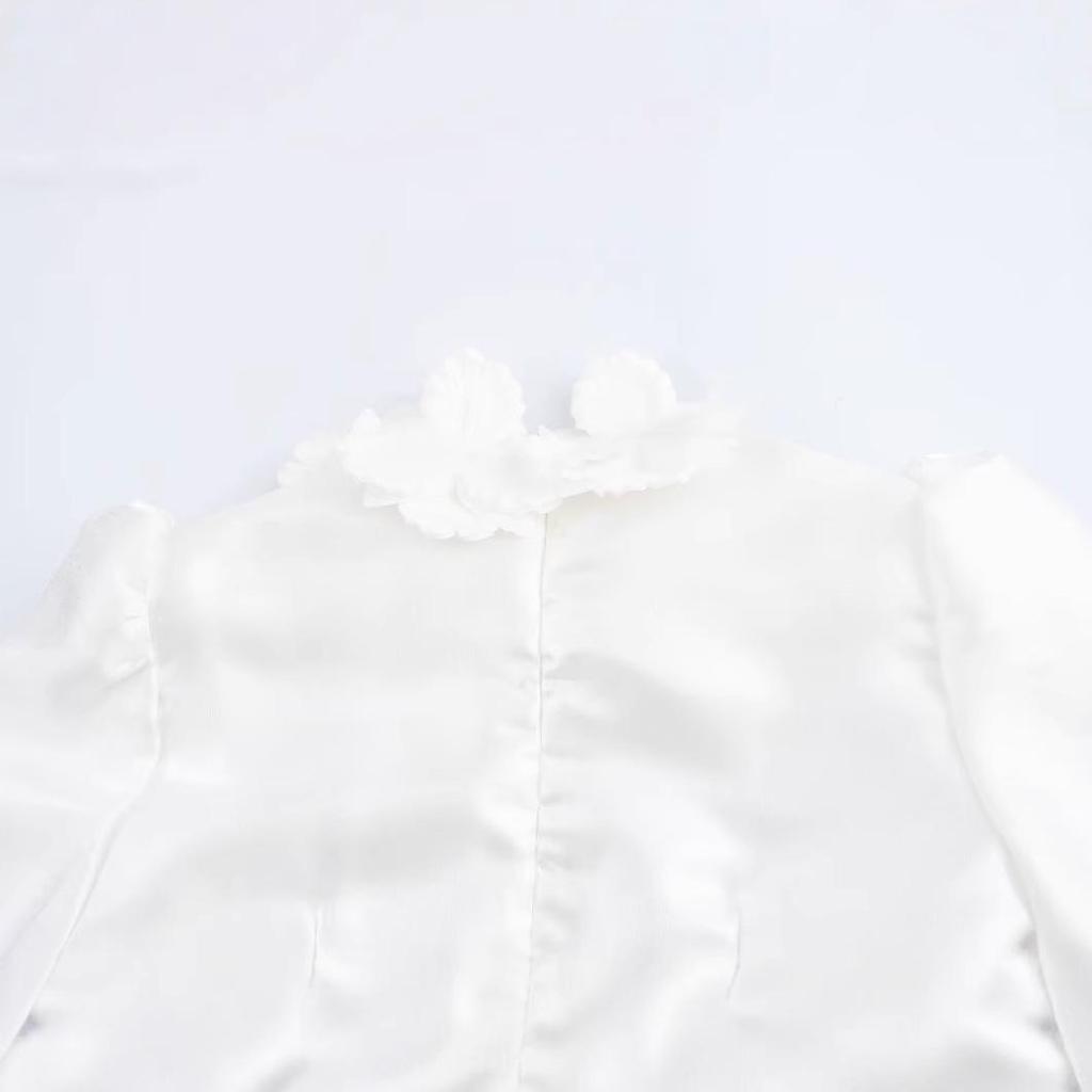 2025 Spring Women's European & American Style 3D Flower Long Sleeve Dress