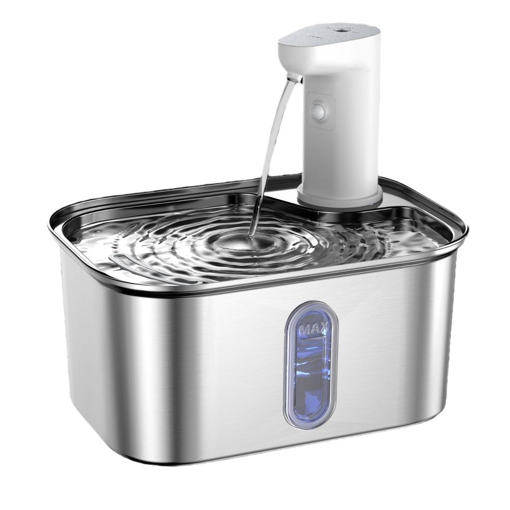 Wireless 304 Stainless Steel Pet Water Fountain Cat Dog Smart Sensor Quiet Pump Filter Battery Powered Auto Mode Water Bowl 3L