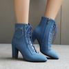 New British cowboy boots lace-up short Martin boots thick high heels plus size shoes boots