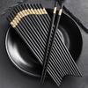 10 Pairs Plastic Chopsticks Black Gold Non-Slip Grip Micro-Tip Design Chopsticks Ergonomic Cylindrical Sushi Sticks for Chinese Japanese Food Elegant