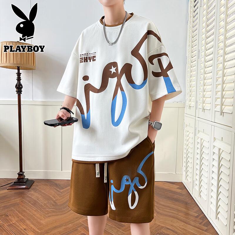 

PLAYBOY Men s Casual Ice Silk T-shirt & Shorts Set XL