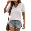 2026 Spring/Summer Women's V-neck Casual Waffle Lace Trim Short Sleeve Top