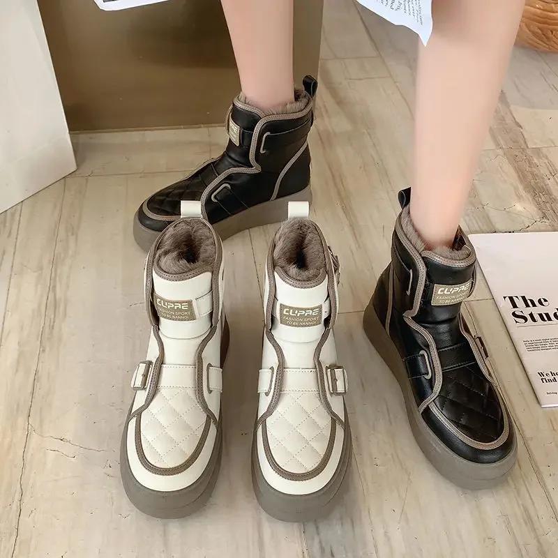 Fashion Plus Warm Ladies Snow Boots Elegant With Medium Heels Female Shoes Padded Boot Furry Trend 2024 Spring Autumn Protective Fashion