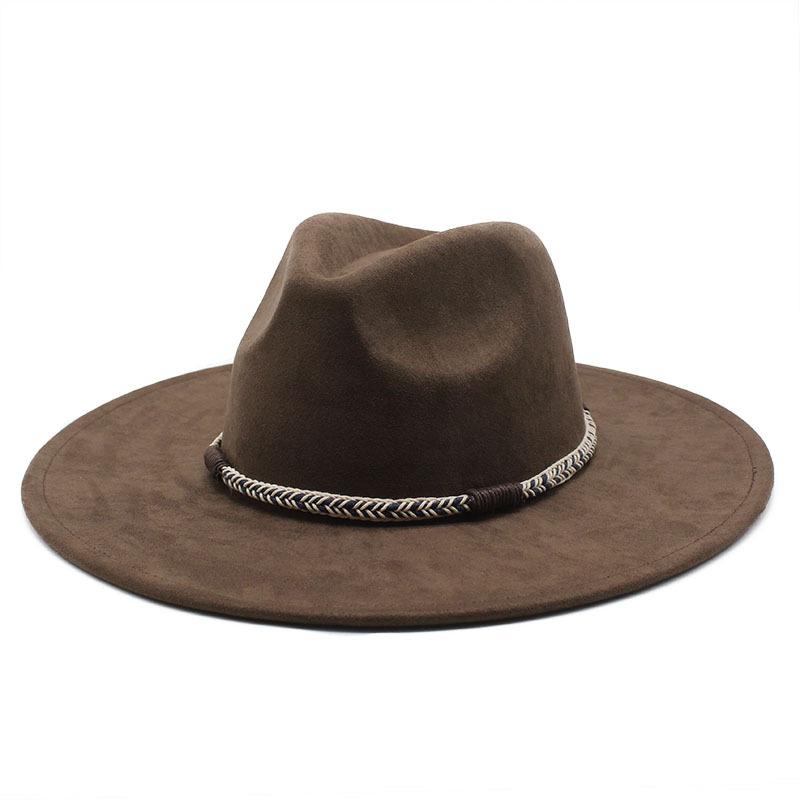 Wish Suede Top Hat Men And Women Couple Big Eaves Hat Flat Edge Gentleman'S Hat