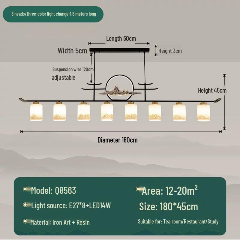 Modern Zen Dining Pendant Light: Pine-Inspired Multi-Head Strip Lamp for Tea Table or Study Desk