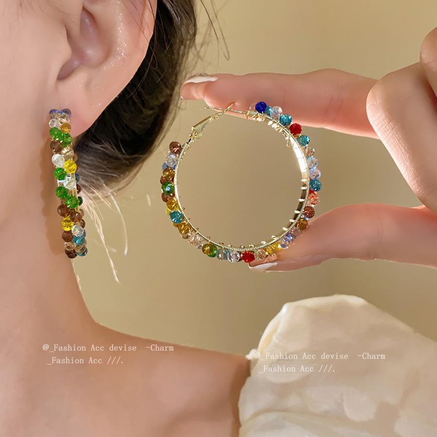 Color crystal earrings women's new popular niche design sense high-end earrings fashion personality atmosphere earrings