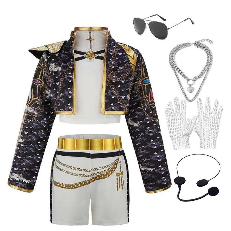 Little Girls Singer Show Cosplay Outfit 3Pcs Set Coat Vest Pants Children Stage Performance Dress‑Up Party Costume