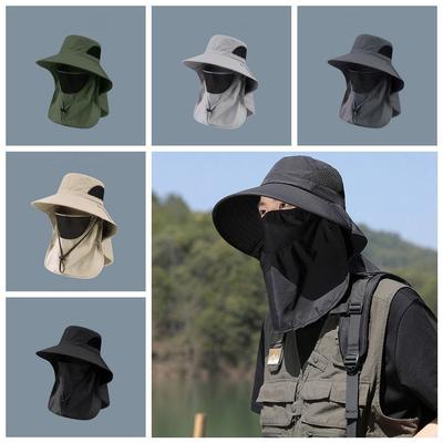 Chapeau de soleil à séchage rapide et large bord avec protection pour le cou Chapeau de randonnée Simple cordon de serrage Chapeau de pêcheur Été