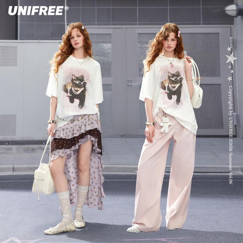 UNIFREE Women s Cute Pet Print Loose Fit T-Shirt M
