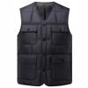 Men's Lightweight Winter Down Vest - Multi-Pocket, Thickened, Warm Workwear for Middle-Aged and Elderly.